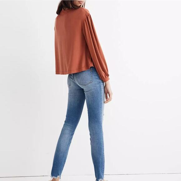 MADEWELL WOMEN'S RUSTY ORANGE SANDWASHED JERSEY GATHERED LONG SLEEVE TOP Sz XS - Picture 7 of 7